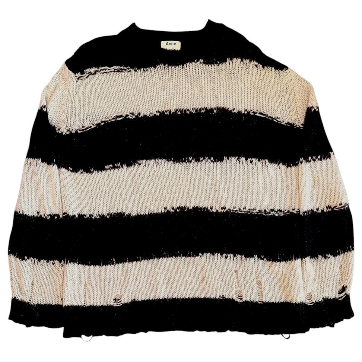 Acne Studios Kantonia Distressed Striped Mohair Knit Sweater Black / Beige